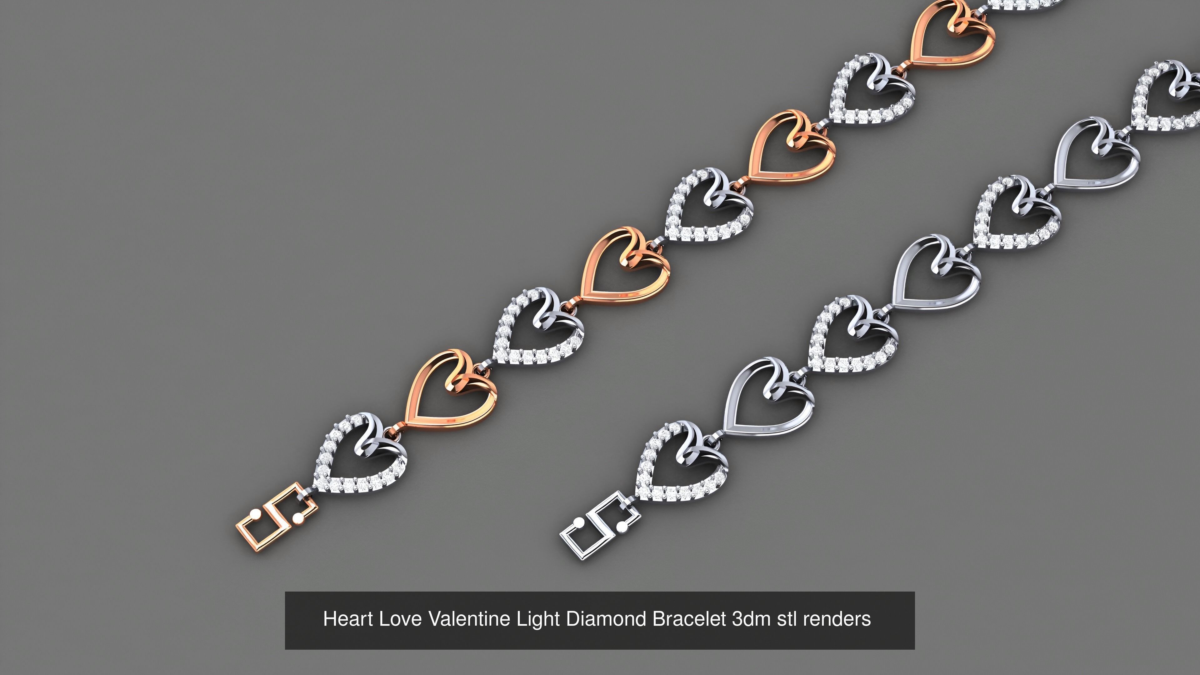 16 Heart Love Valentine Light Diamond Bracelet 3dm stl renders 3D Model Collection_11