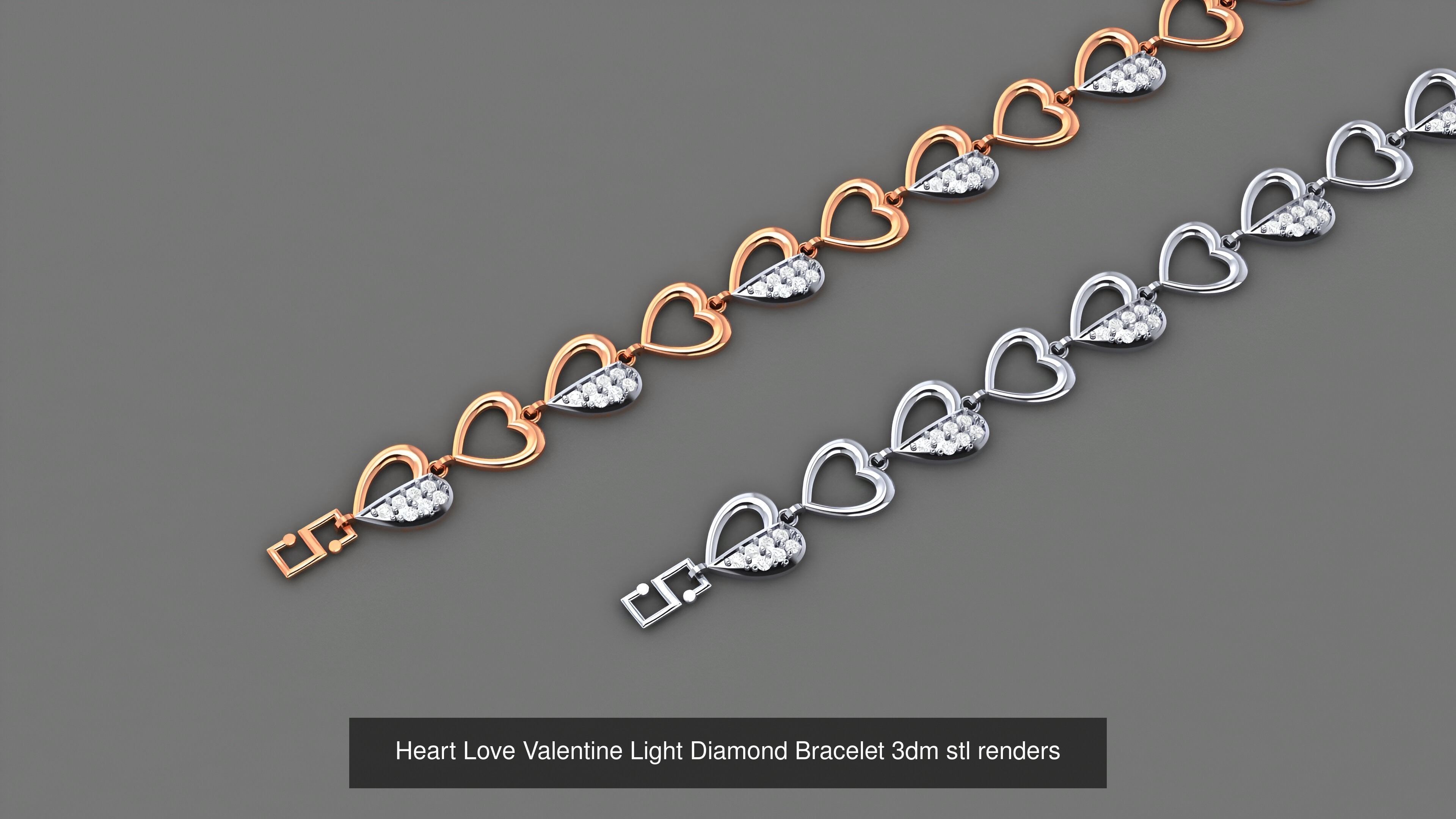 16 Heart Love Valentine Light Diamond Bracelet 3dm stl renders 3D Model Collection_16