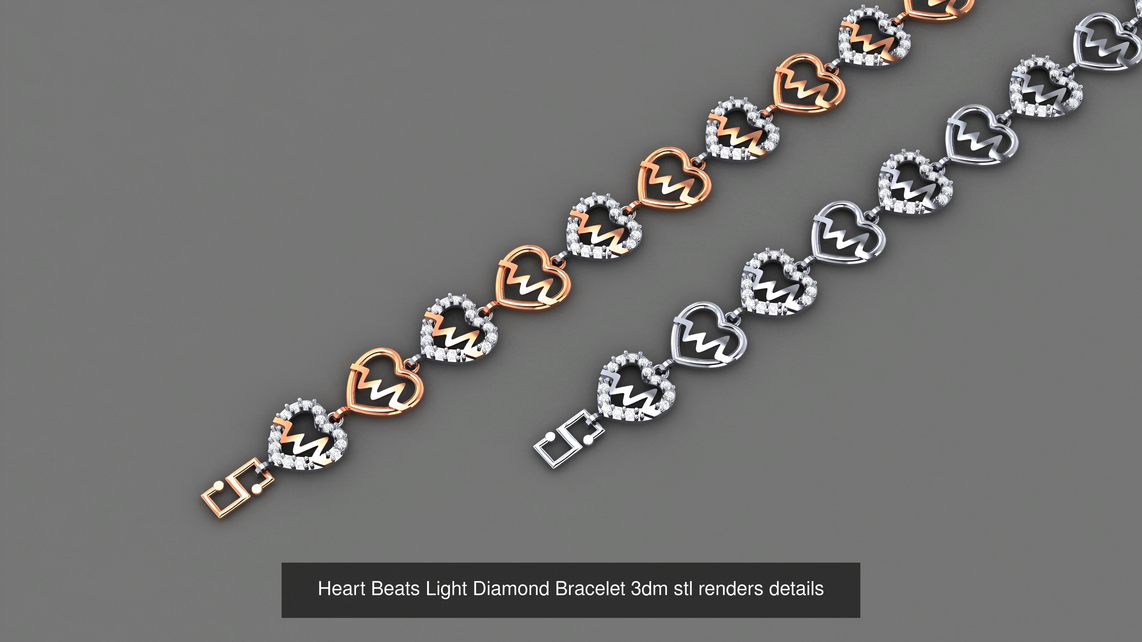 16 Heart Love Valentine Light Diamond Bracelet 3dm stl renders 3D Model Collection_13