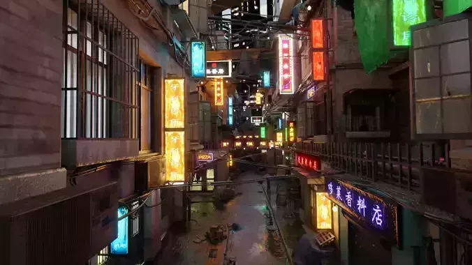 China-Themed Cyberpunk Street 3D model