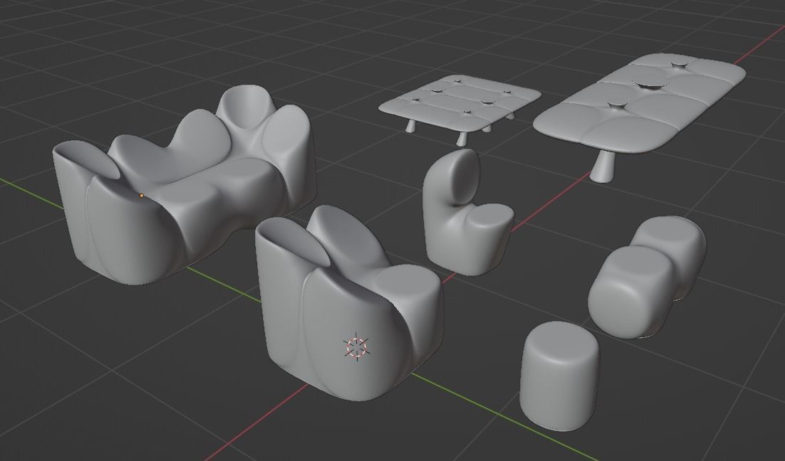 Futuristic Blob Furniture Set 3D model_1