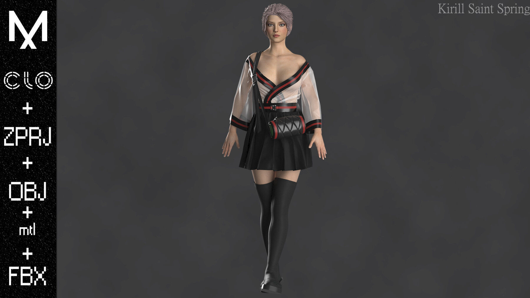 Outfit Female Marvelous designer Clo3d OBJ mtl FBX ZPRJ 3D model_2