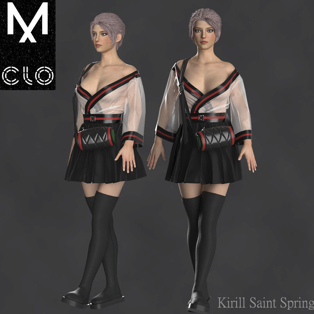 Outfit Female Marvelous designer Clo3d OBJ mtl FBX ZPRJ 3D model_1