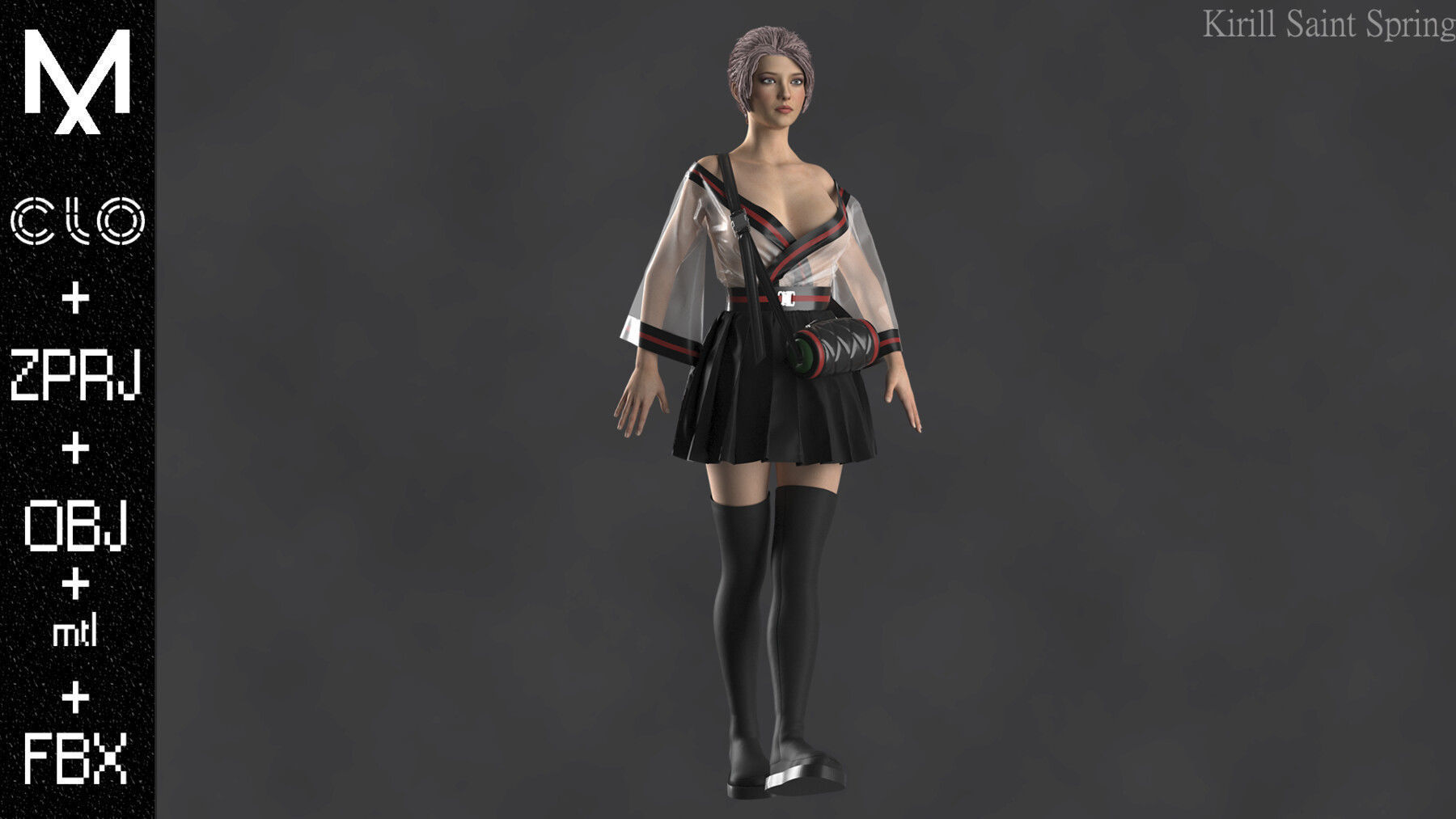 Outfit Female Marvelous designer Clo3d OBJ mtl FBX ZPRJ 3D model_3