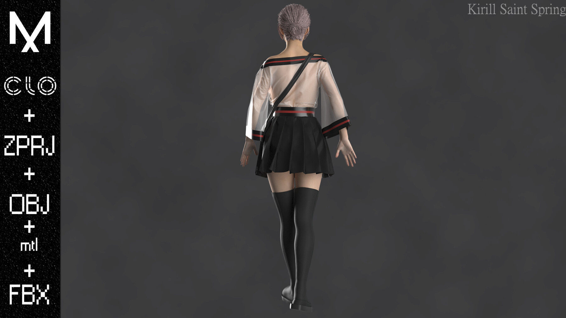 Outfit Female Marvelous designer Clo3d OBJ mtl FBX ZPRJ 3D model_6