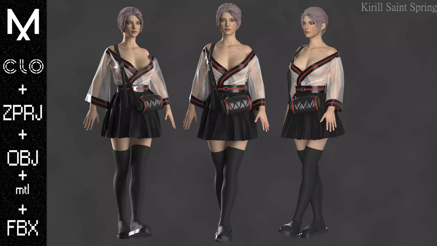 Outfit Female Marvelous designer Clo3d OBJ mtl FBX ZPRJ 3D model_0