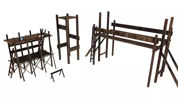 Medieval Construction Site - Low Poly 3D Model