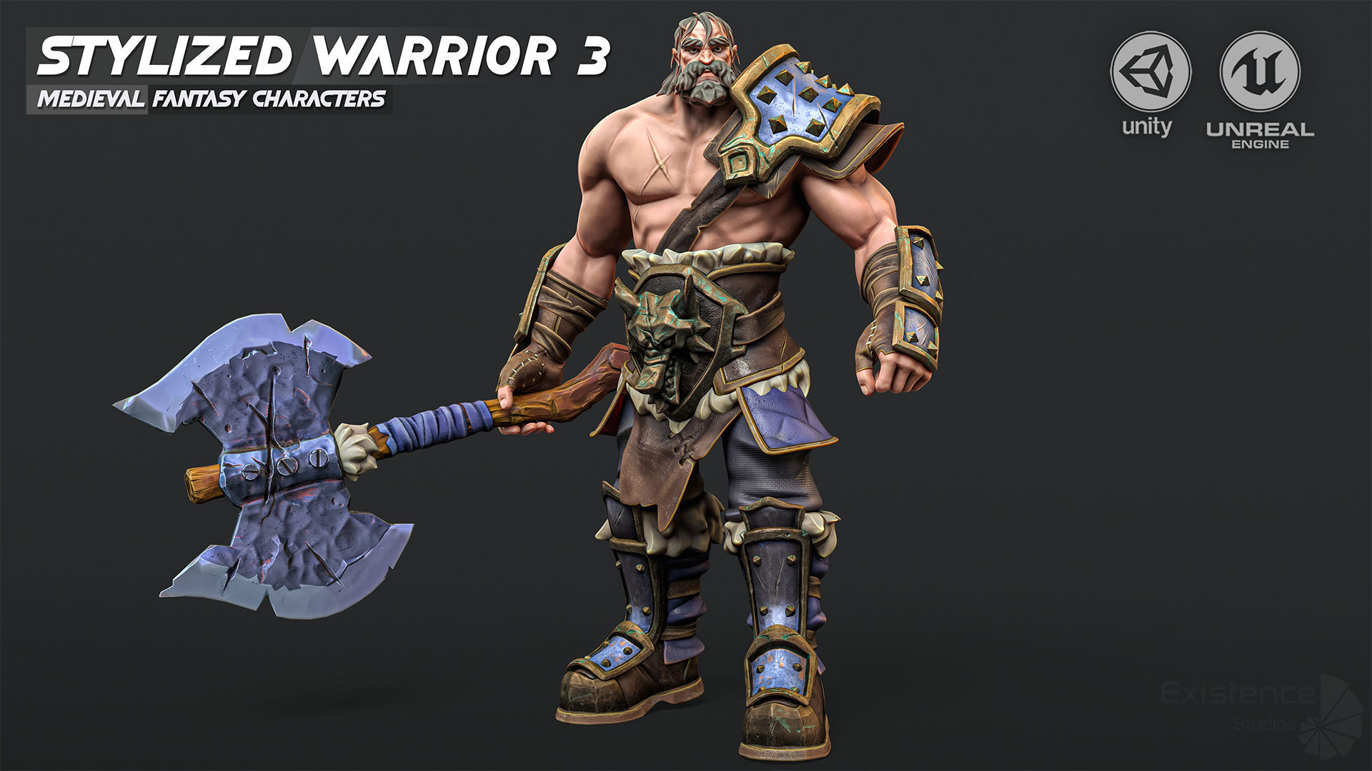 Stylized Warrior 03 - Fantasy Characters - Axe Heroes - 32 Low-poly 3D model_3