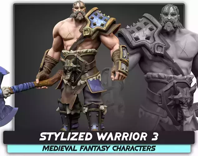 Stylized Warrior 03 - Fantasy Characters - Axe Heroes - 32 Low-poly 3D model Stylized Warrior 03 - Fantasy Characters - Axe Heroes - 32 Low-poly 3D model