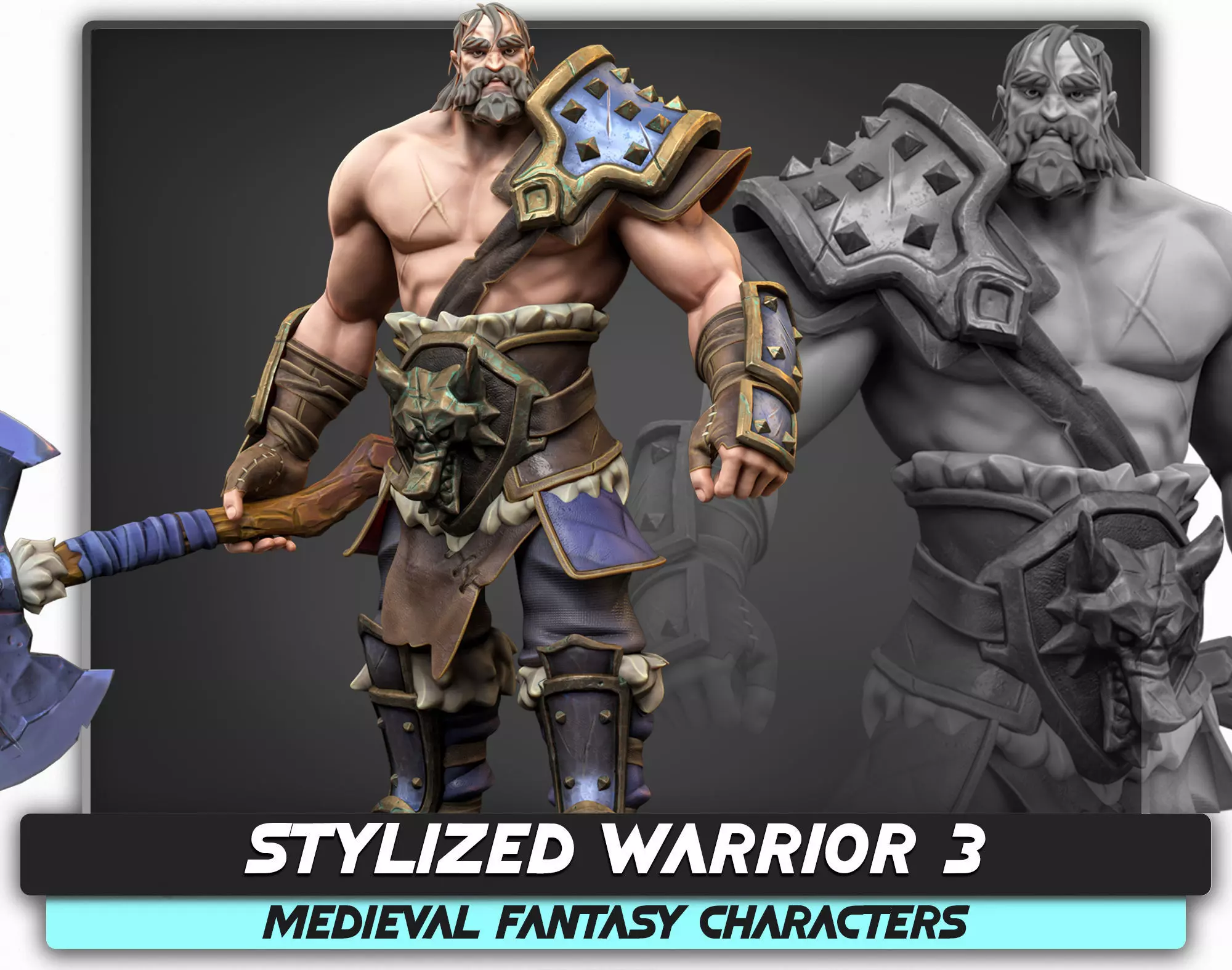 Stylized Warrior 03 - Fantasy Characters - Axe Heroes - 32 Low-poly 3D model_0