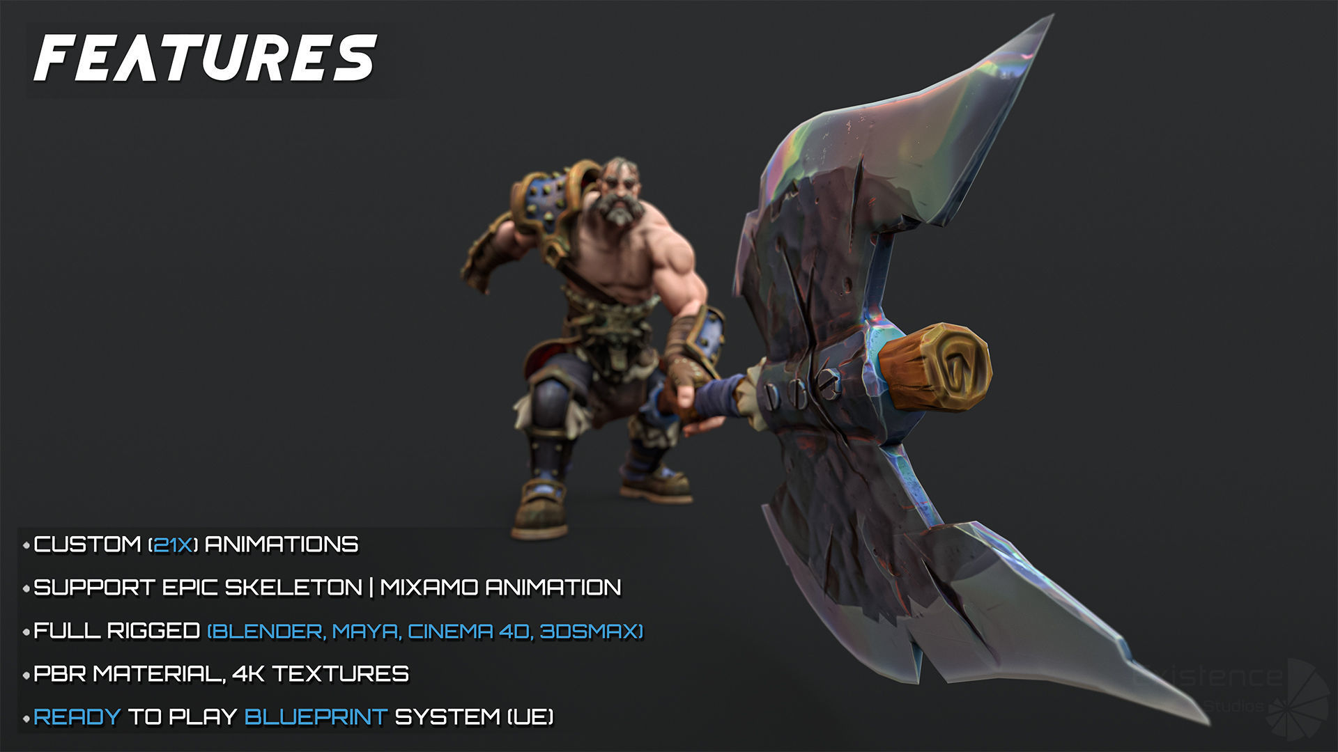 Stylized Warrior 03 - Fantasy Characters - Axe Heroes - 32 Low-poly 3D model_4
