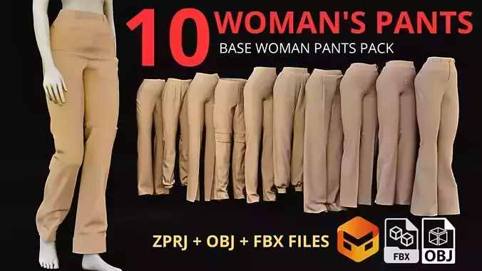 Female pants pack - 3D Model Low-poly 3D model