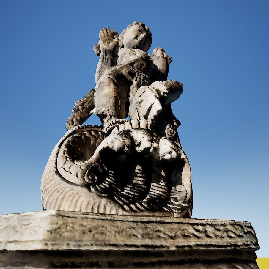 Krishna Dance on Snake wood carving 3D model_5