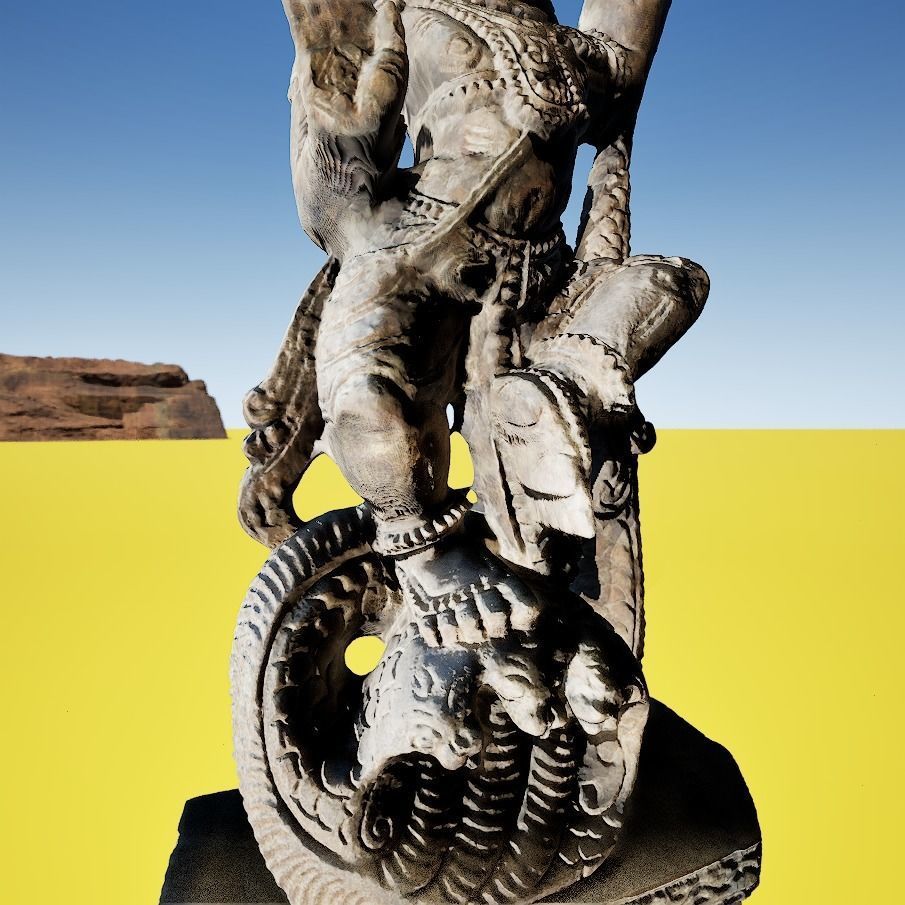 Krishna Dance on Snake wood carving 3D model_4