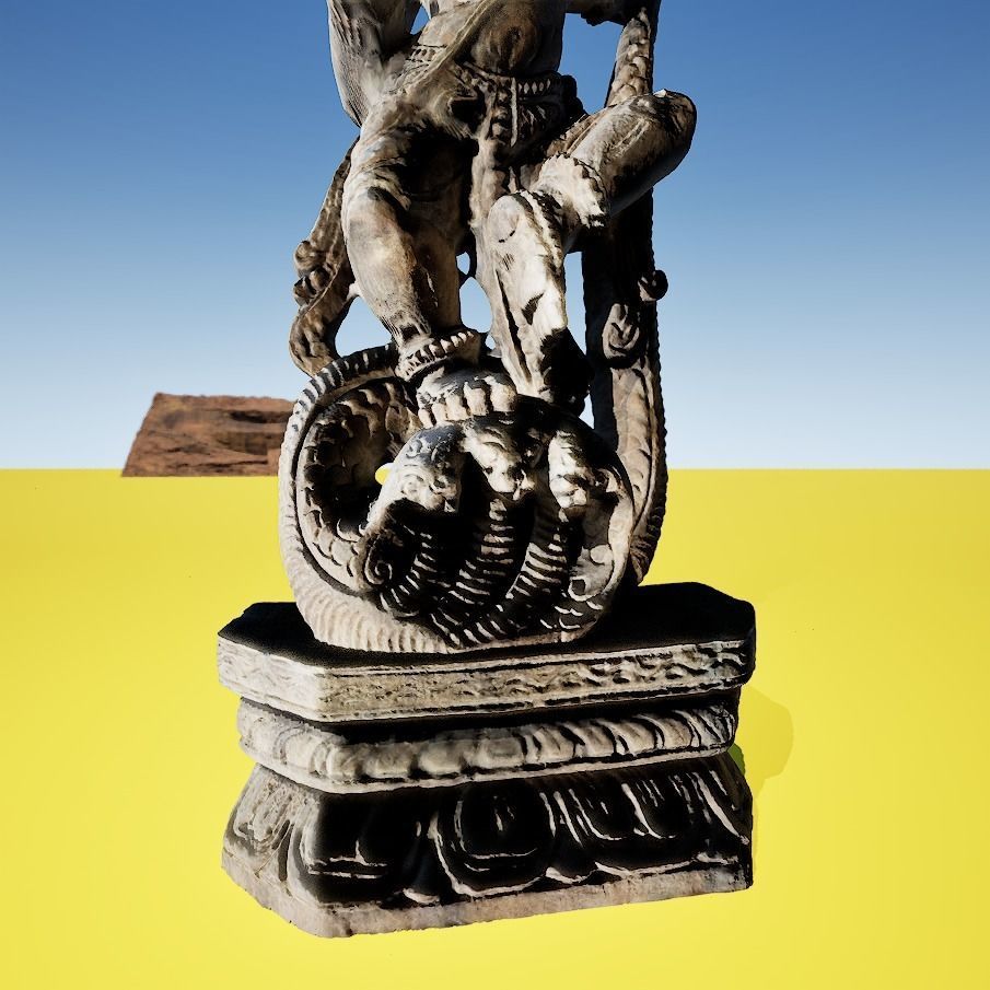 Krishna Dance on Snake wood carving 3D model_3