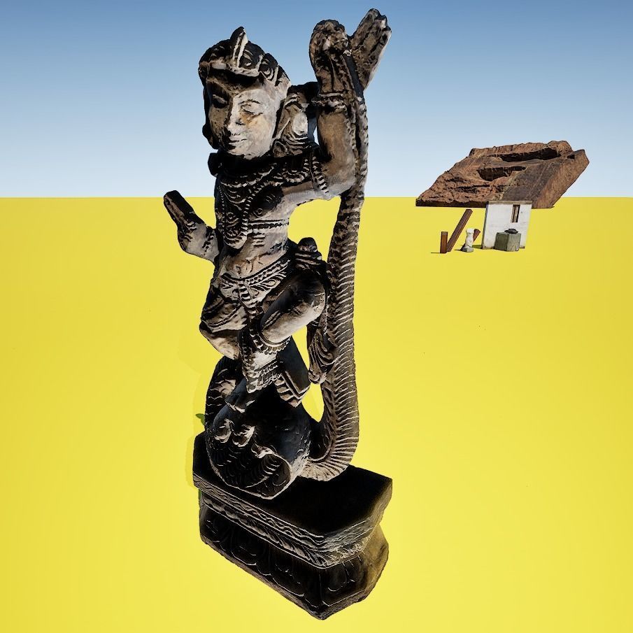 Krishna Dance on Snake wood carving 3D model_1