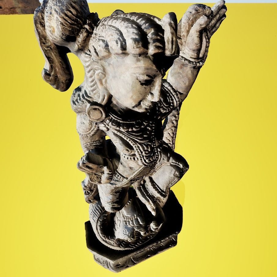 Krishna Dance on Snake wood carving 3D model_6