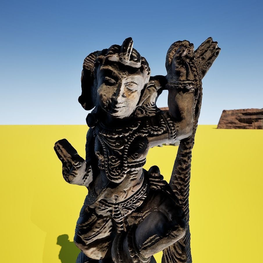 Krishna Dance on Snake wood carving 3D model_2