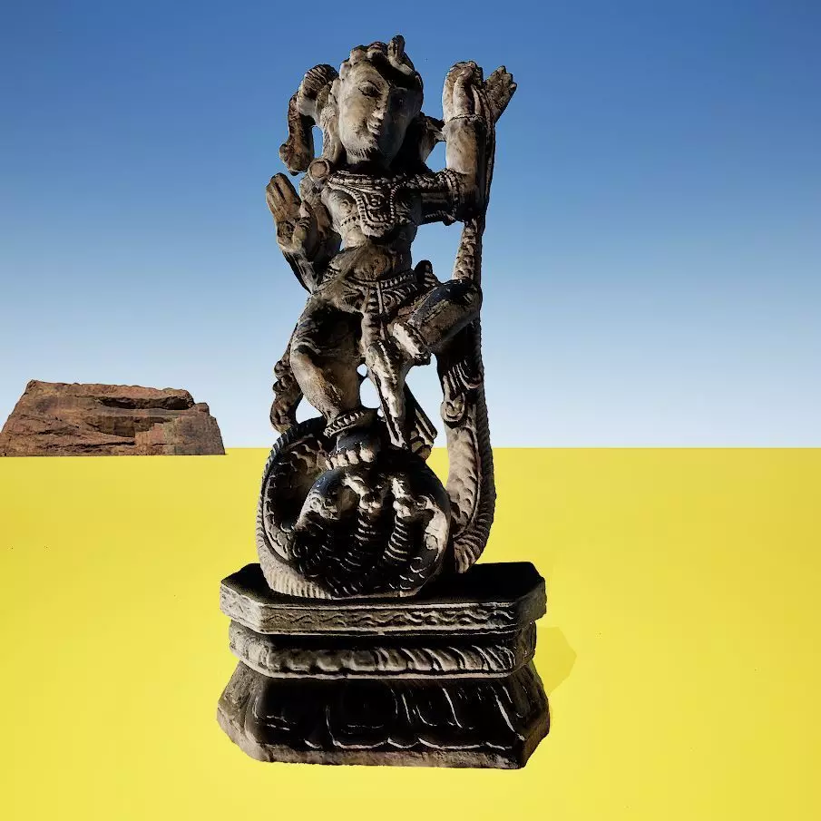 Krishna Dance on Snake wood carving 3D model_0