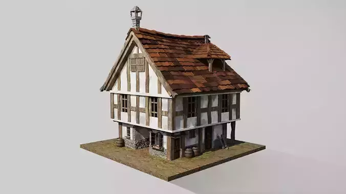 Lowpoly Medieval House with PBR textures