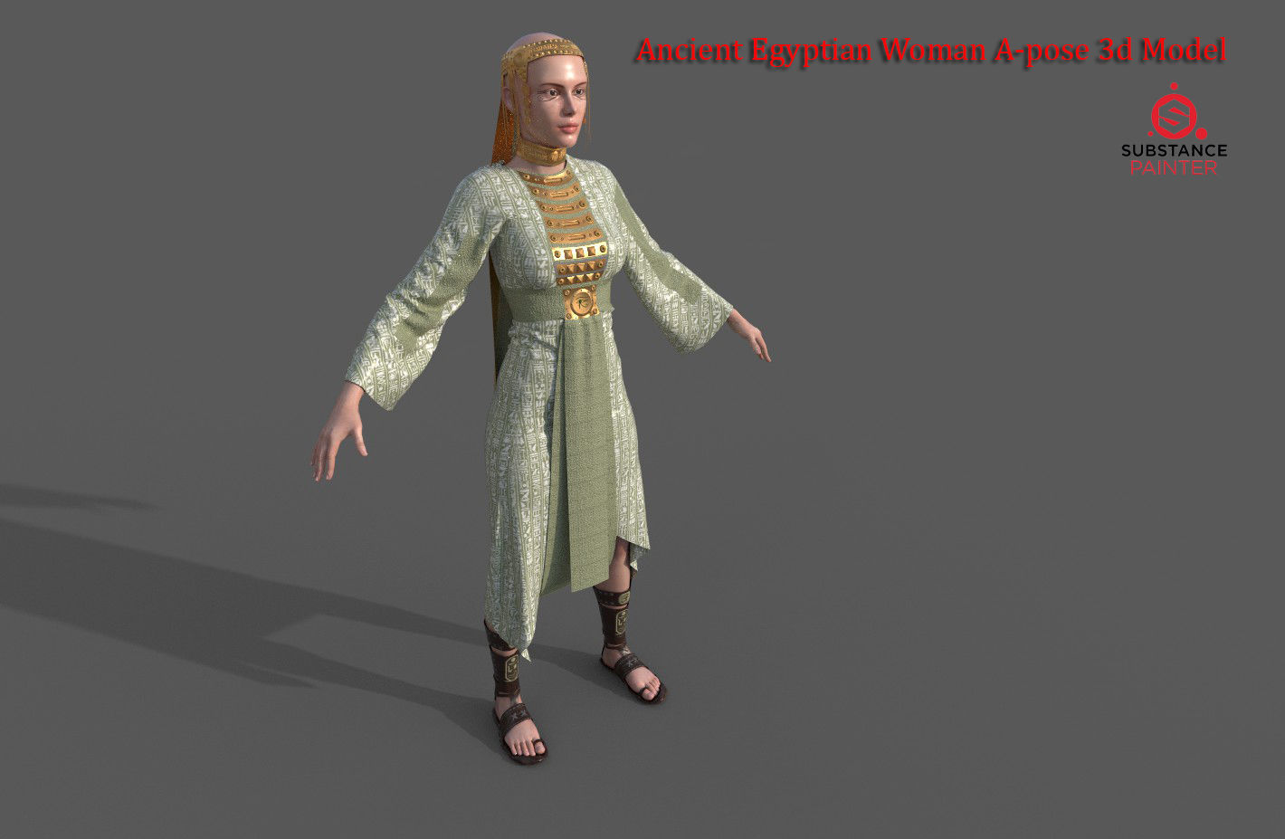 Ancient Egyptian Woman A-pose 3d Model 3D model_1