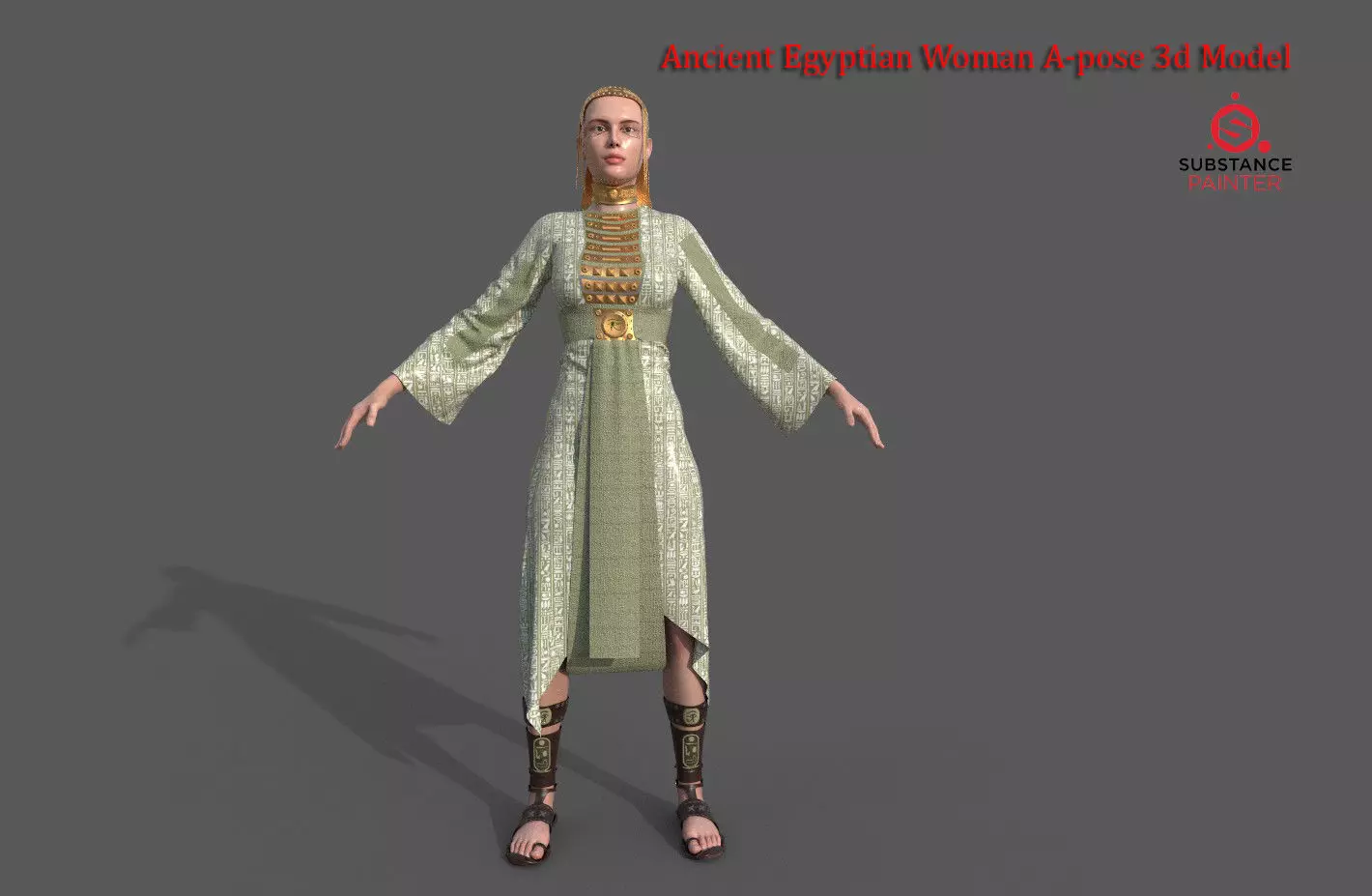 Ancient Egyptian Woman A-pose 3d Model 3D model_0