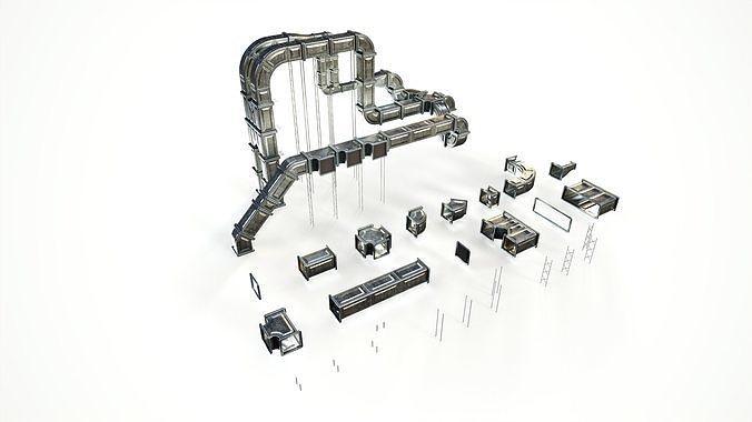 Industrial Modular Ventilation System 20 Parts Low Poly Textured Free low-poly 3D model