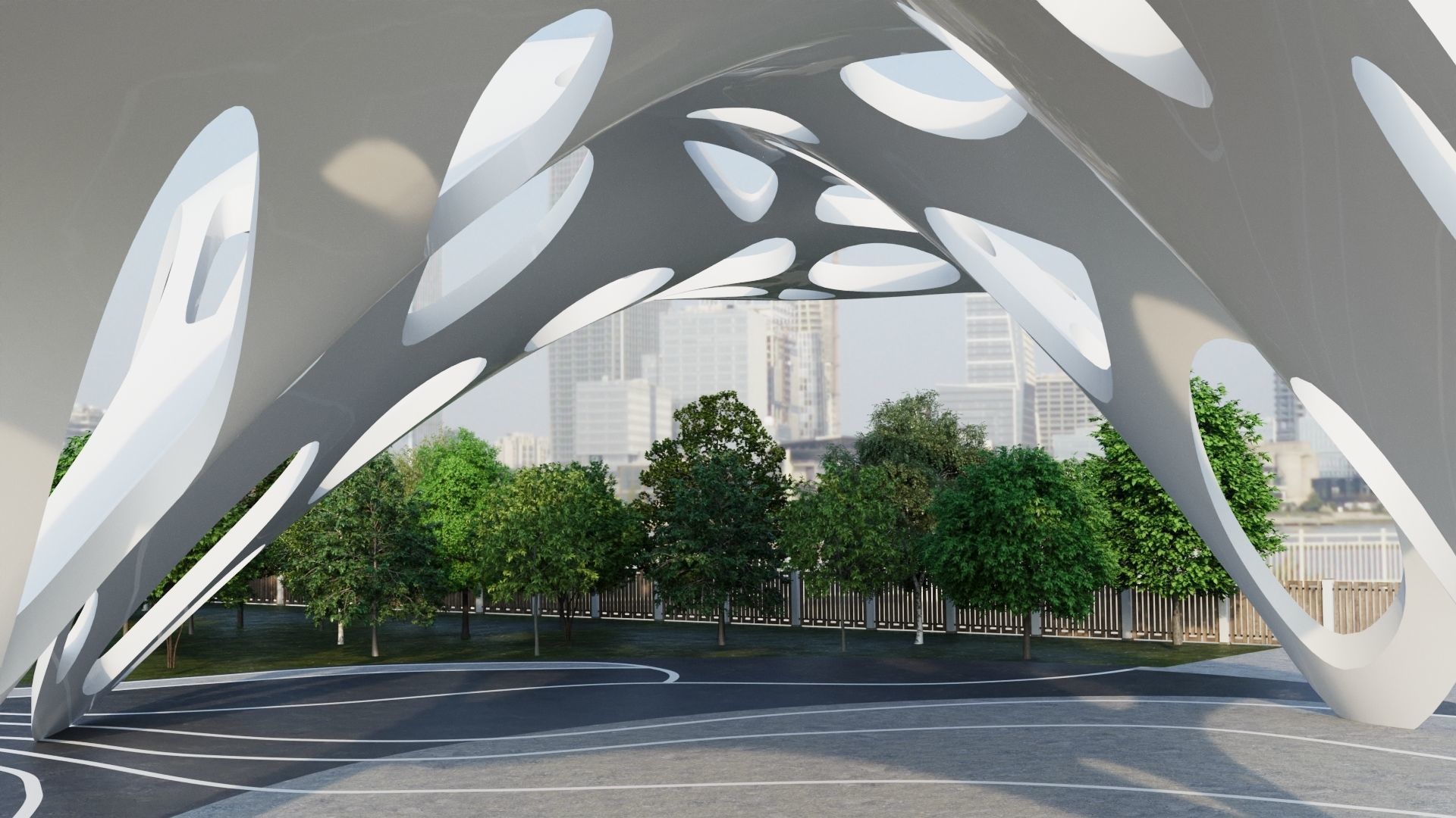 Modern City park 3D scene 3D model_3