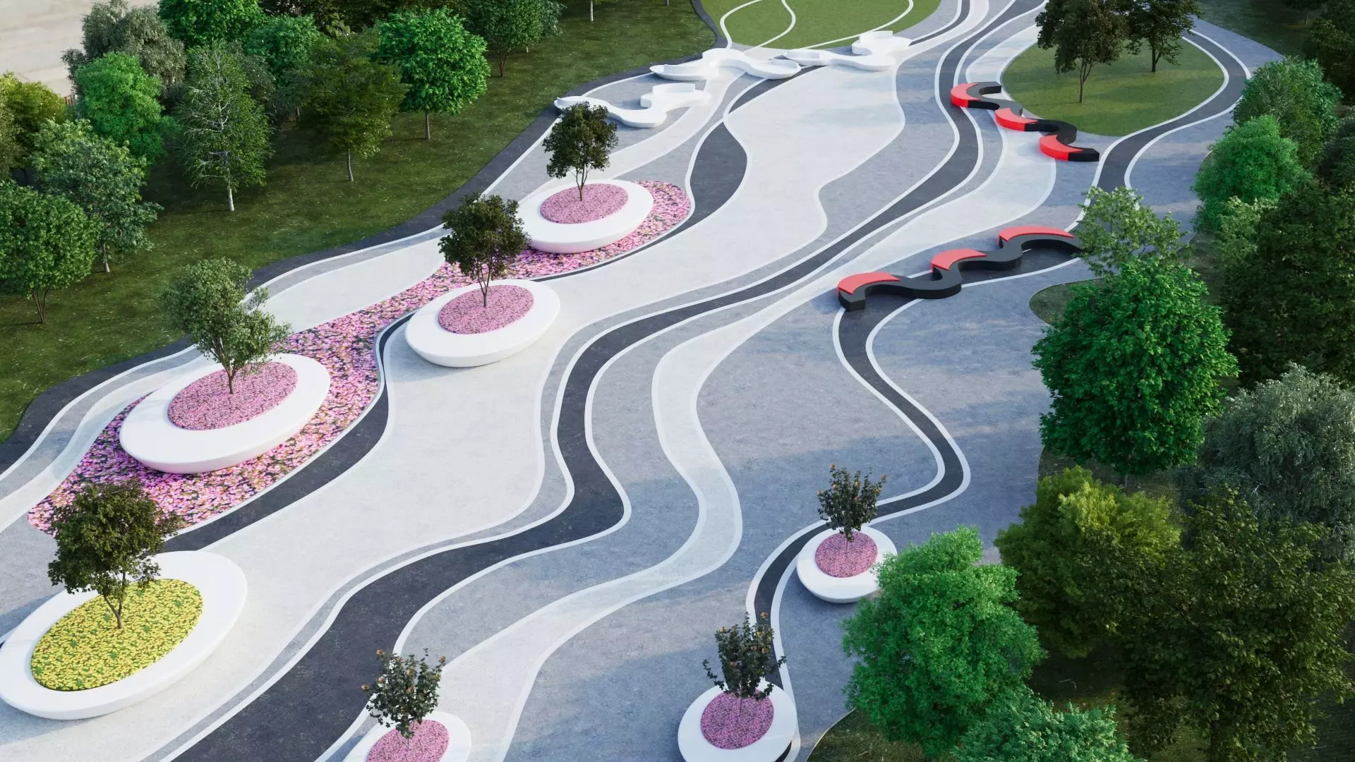 Modern City park 3D scene 3D model_0