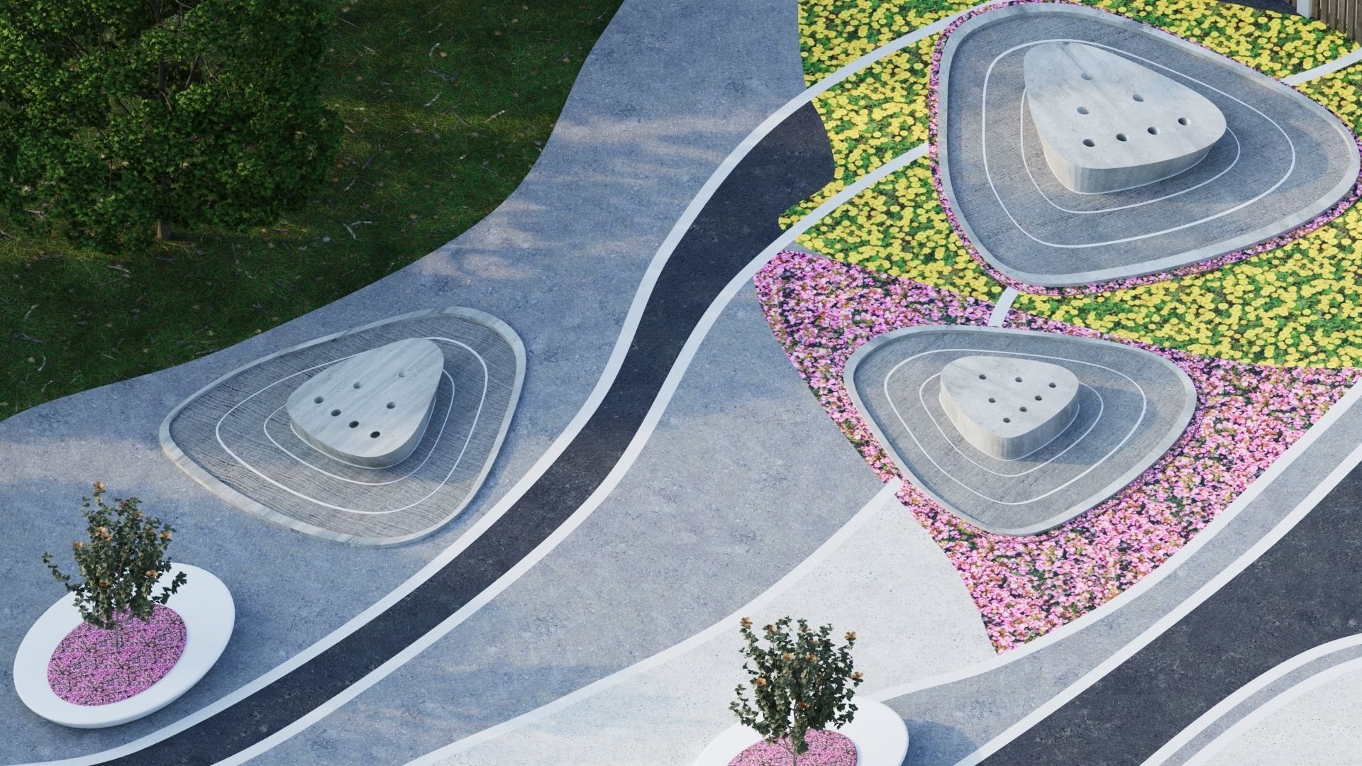 Modern City park 3D scene 3D model_2