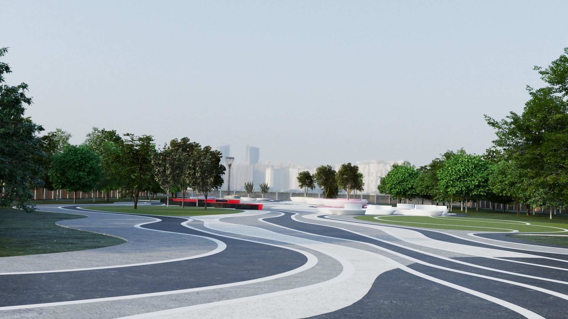 Modern City park 3D scene 3D model_4
