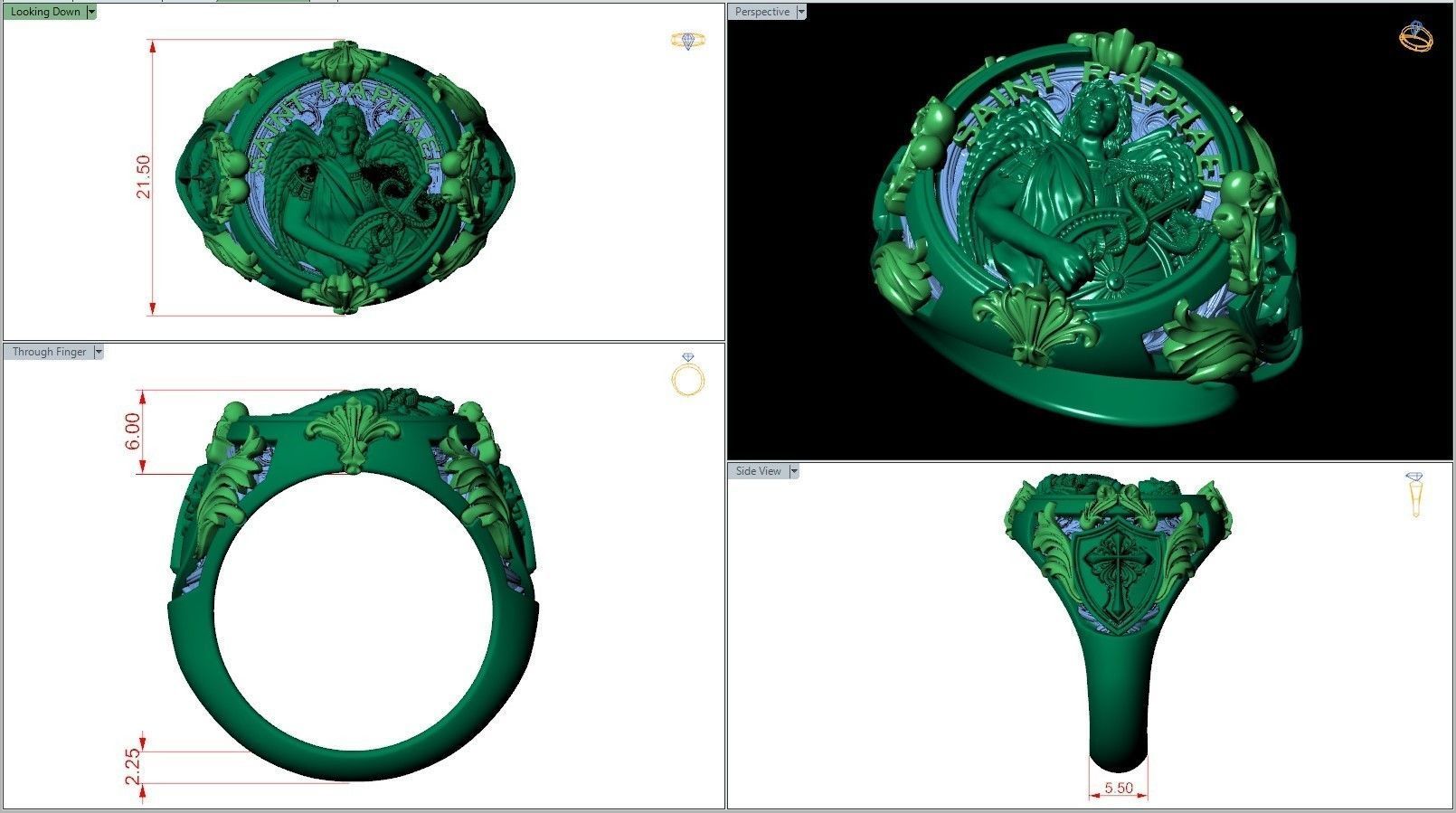 Saint Raphael Archangel Shield Caduceus Spear Christian Ring 3D print model_7