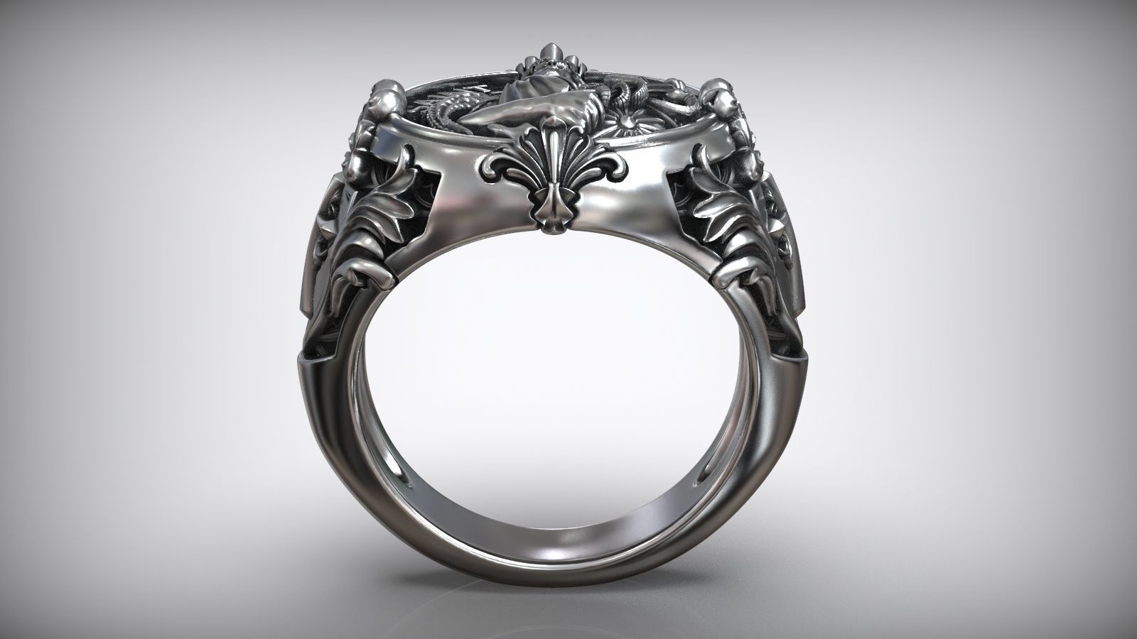 Saint Raphael Archangel Shield Caduceus Spear Christian Ring 3D print model_4