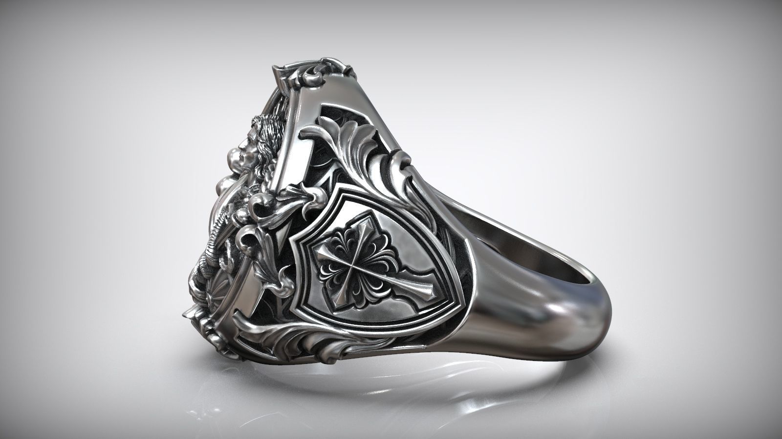 Saint Raphael Archangel Shield Caduceus Spear Christian Ring 3D print model_3