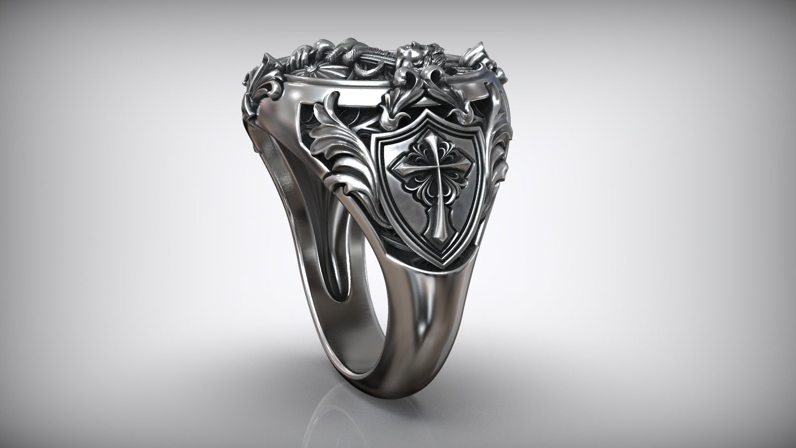 Saint Raphael Archangel Shield Caduceus Spear Christian Ring 3D print model_5