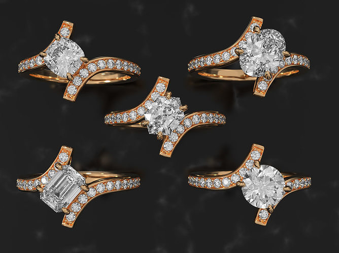Solitaire ring with 5 head options 3D print model
