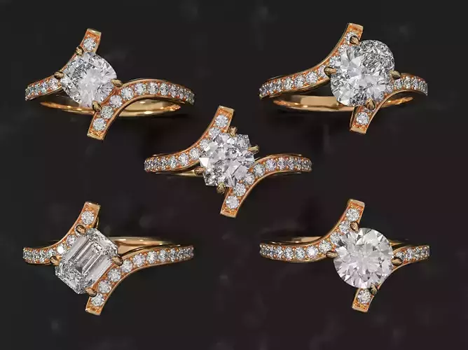 Solitaire ring with 5 head options 3D print model