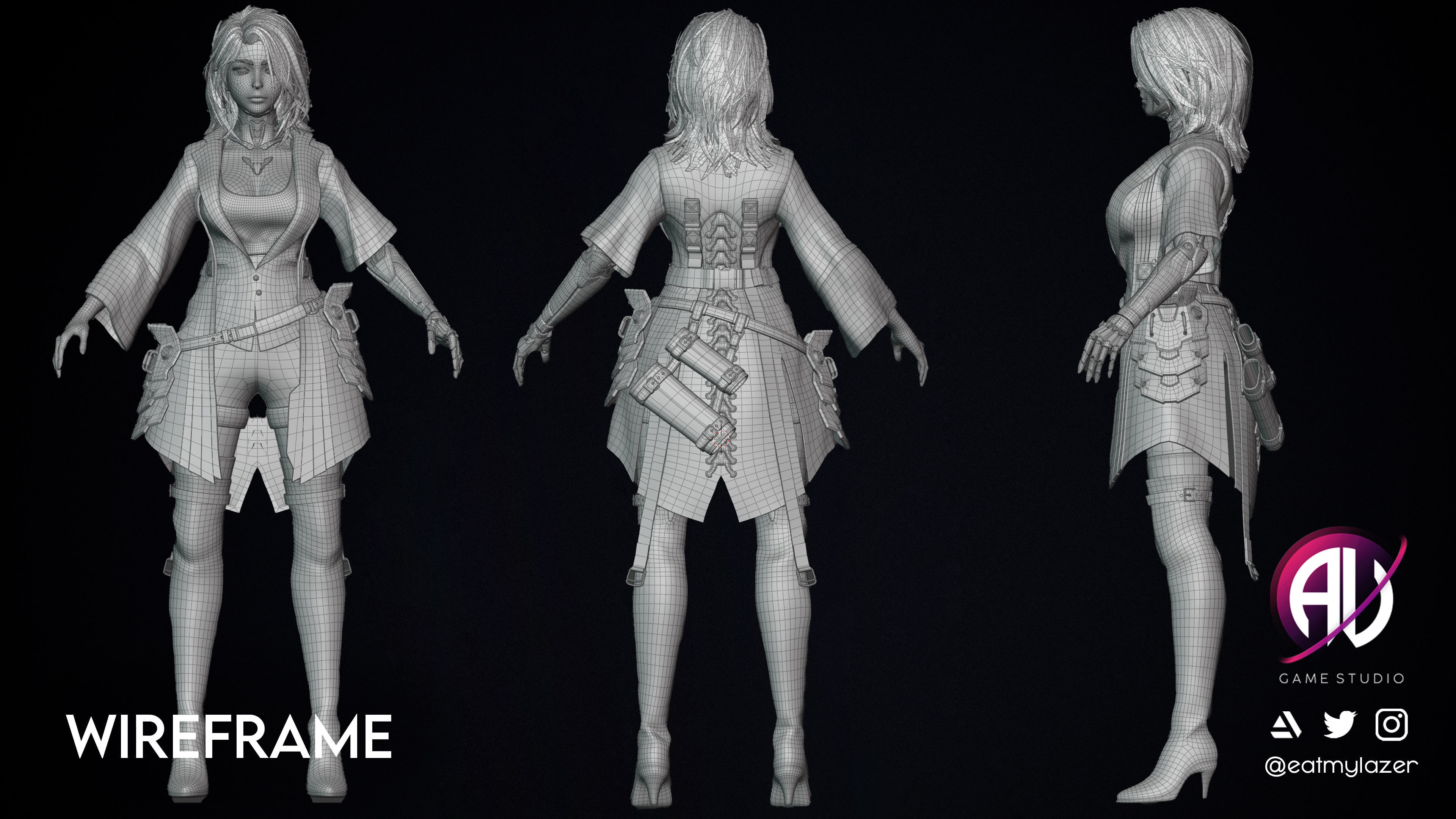 White Blossom - Scifi Cyberpunk Character Low-poly 3D model_9