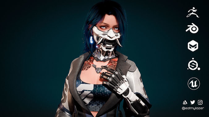 White Blossom - Scifi Cyberpunk Character Low-poly 3D model