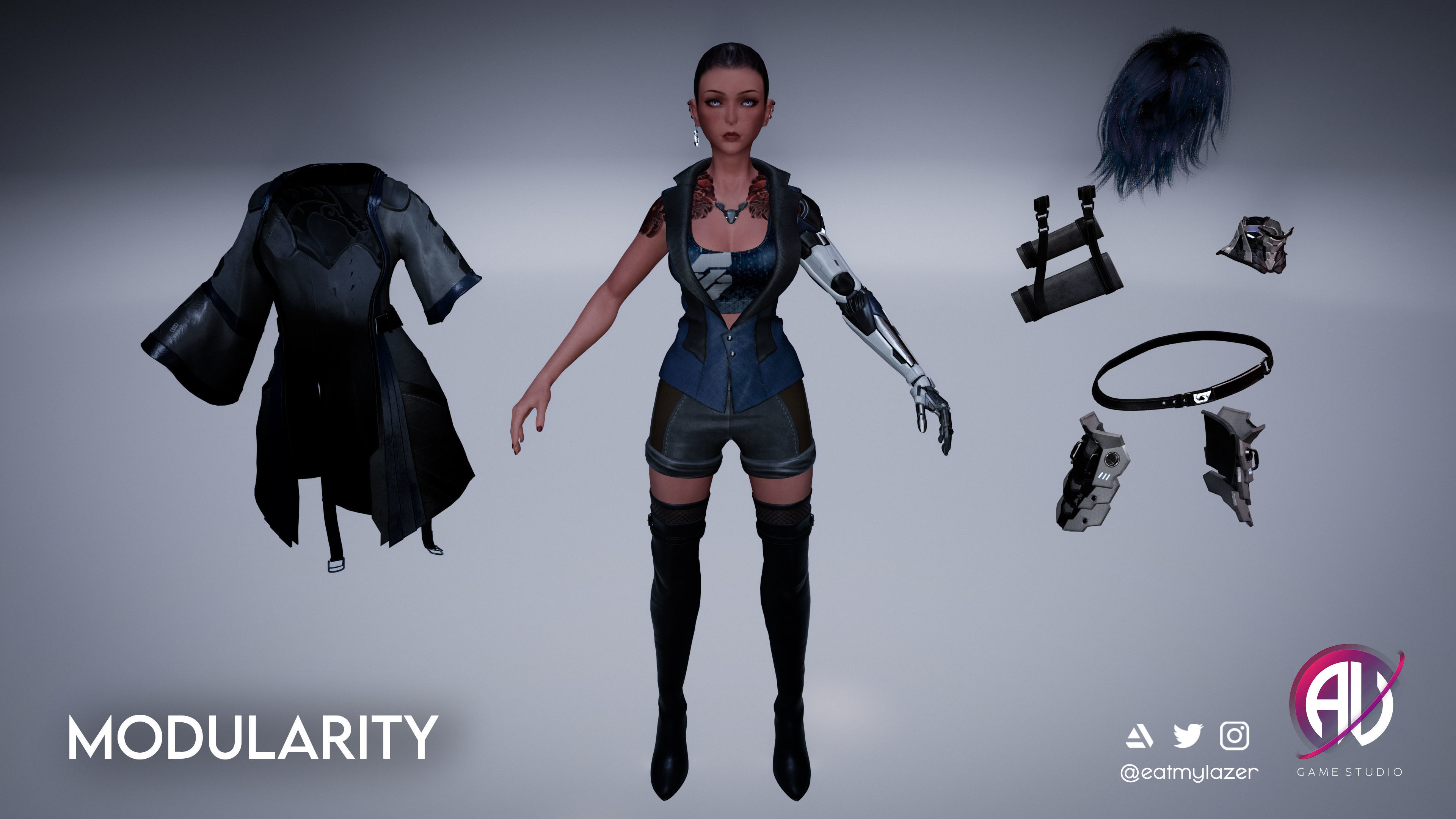 White Blossom - Scifi Cyberpunk Character Low-poly 3D model_5