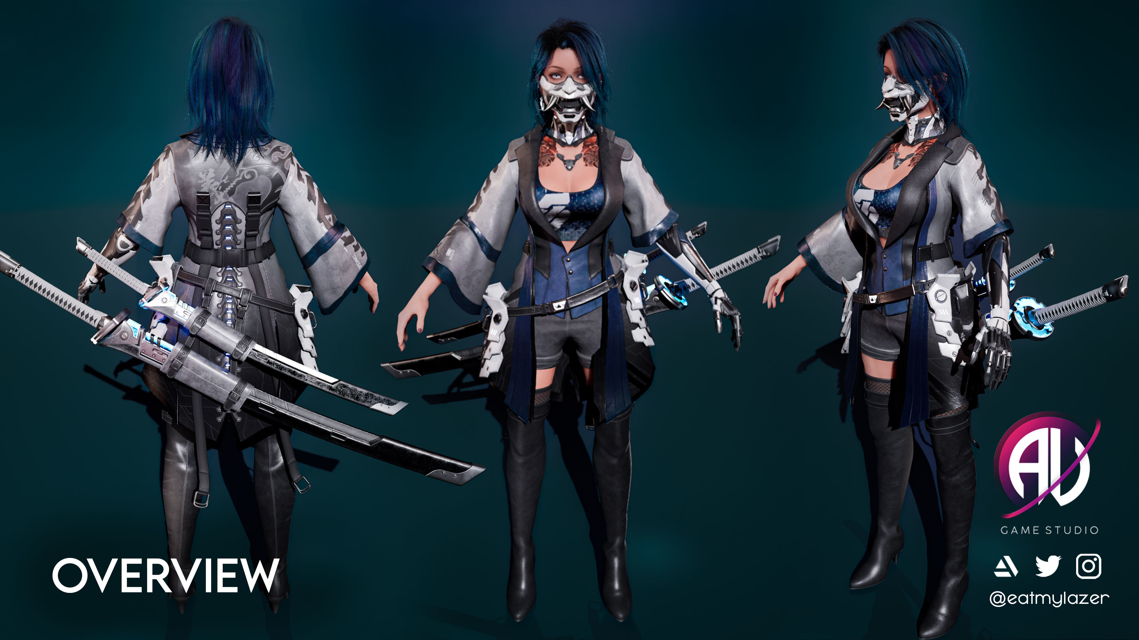 White Blossom - Scifi Cyberpunk Character Low-poly 3D model_8