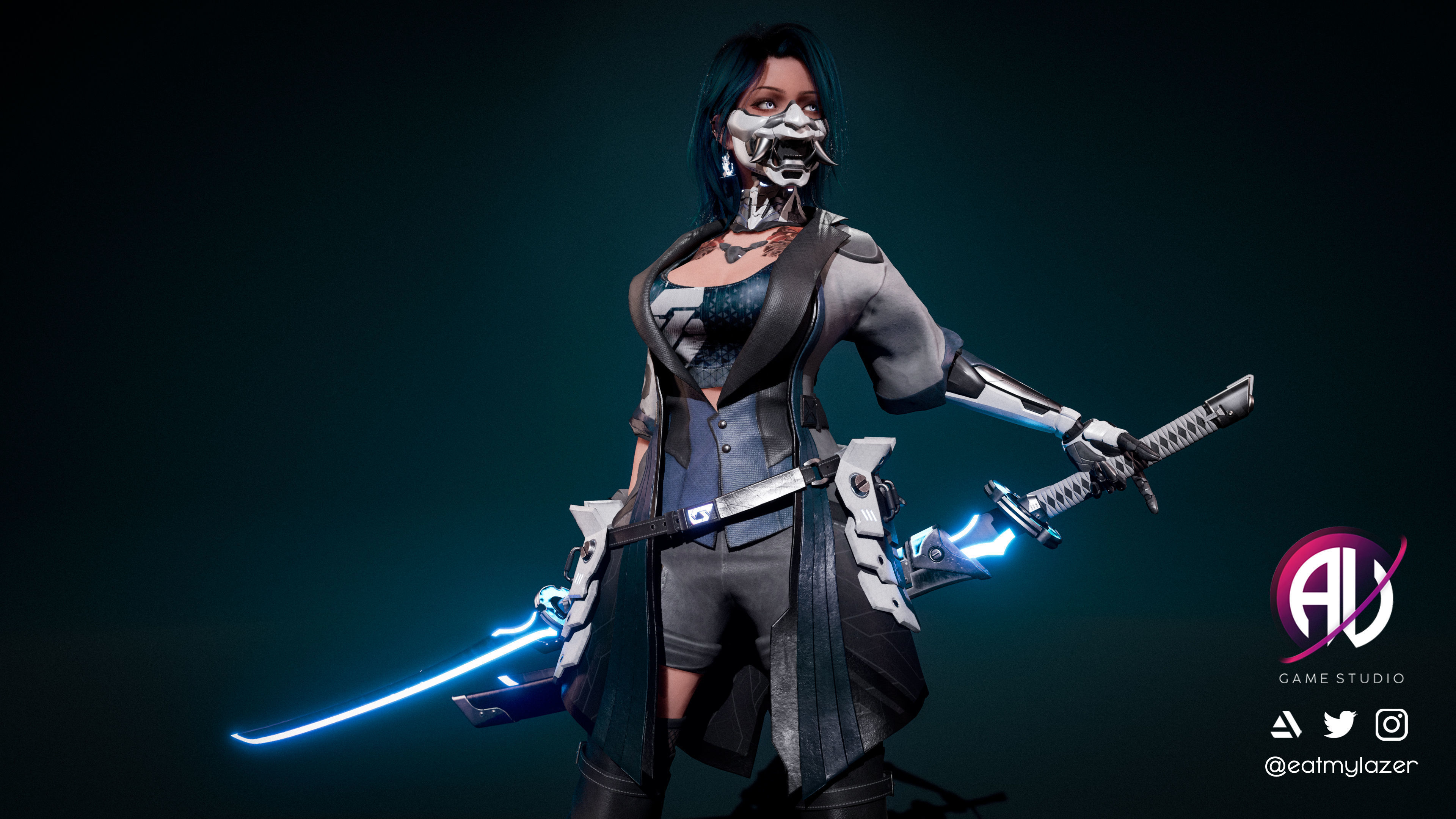 White Blossom - Scifi Cyberpunk Character Low-poly 3D model_2