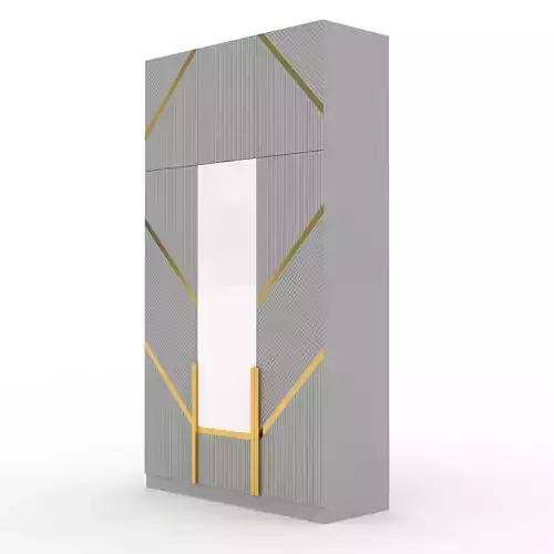 Gray wardrobe with gold panels and mirror
