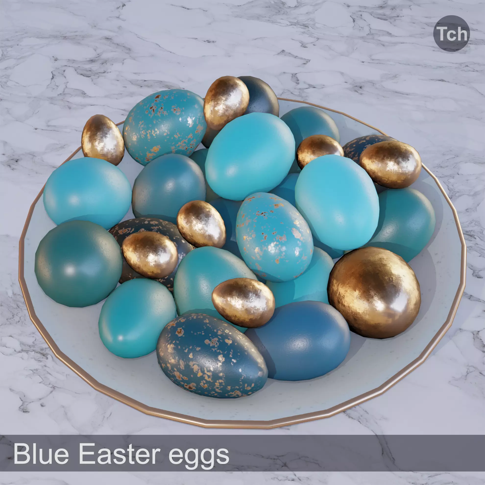 Blue Easter eggs Low-poly 3D model