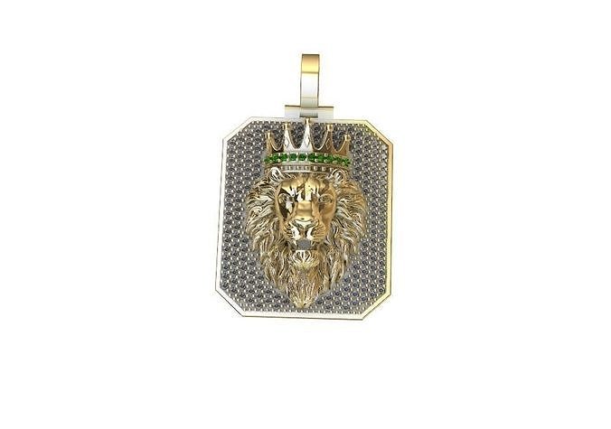 Lion pendant with diamonds with crown 3D print model 3D print model