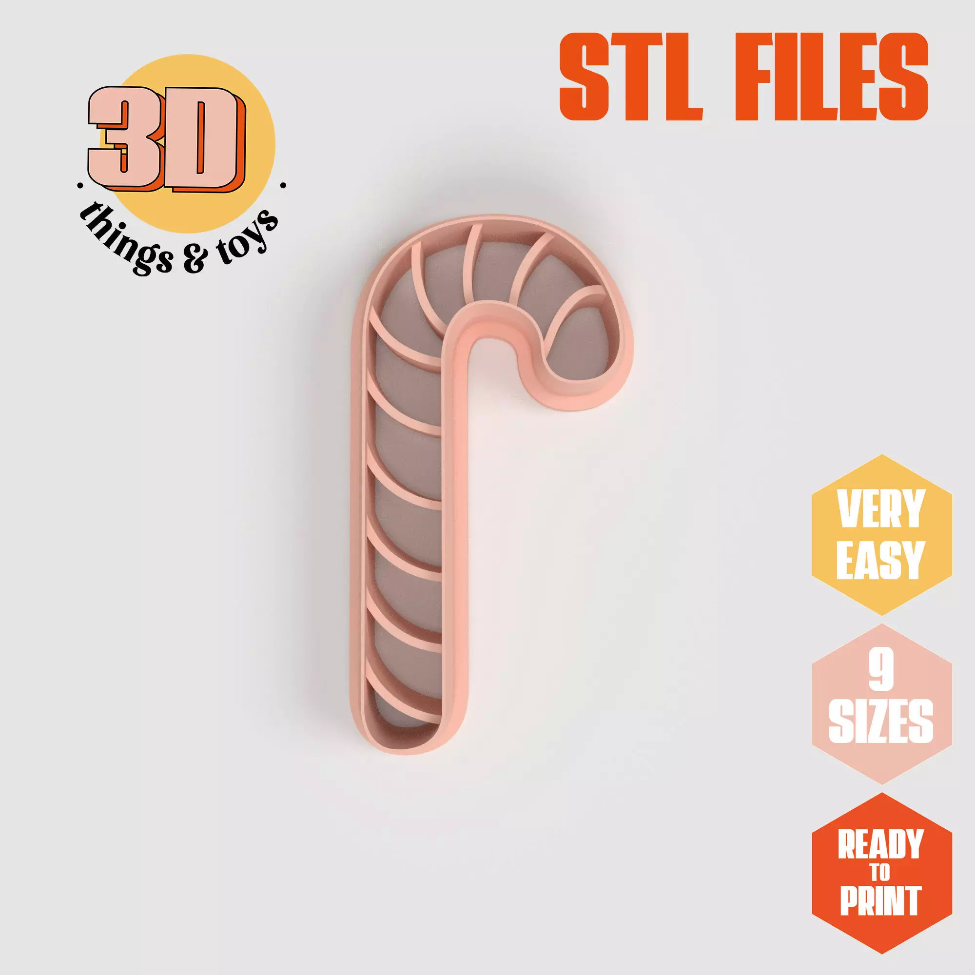 Candy Cane Christmas - Cookie Cutter Clay - Many size 3D print model_0