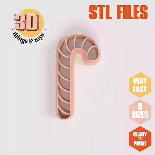 Candy Cane Christmas - Cookie Cutter Clay - Many size 3D print model Candy Cane Christmas - Cookie Cutter Clay - Many size 3D print model