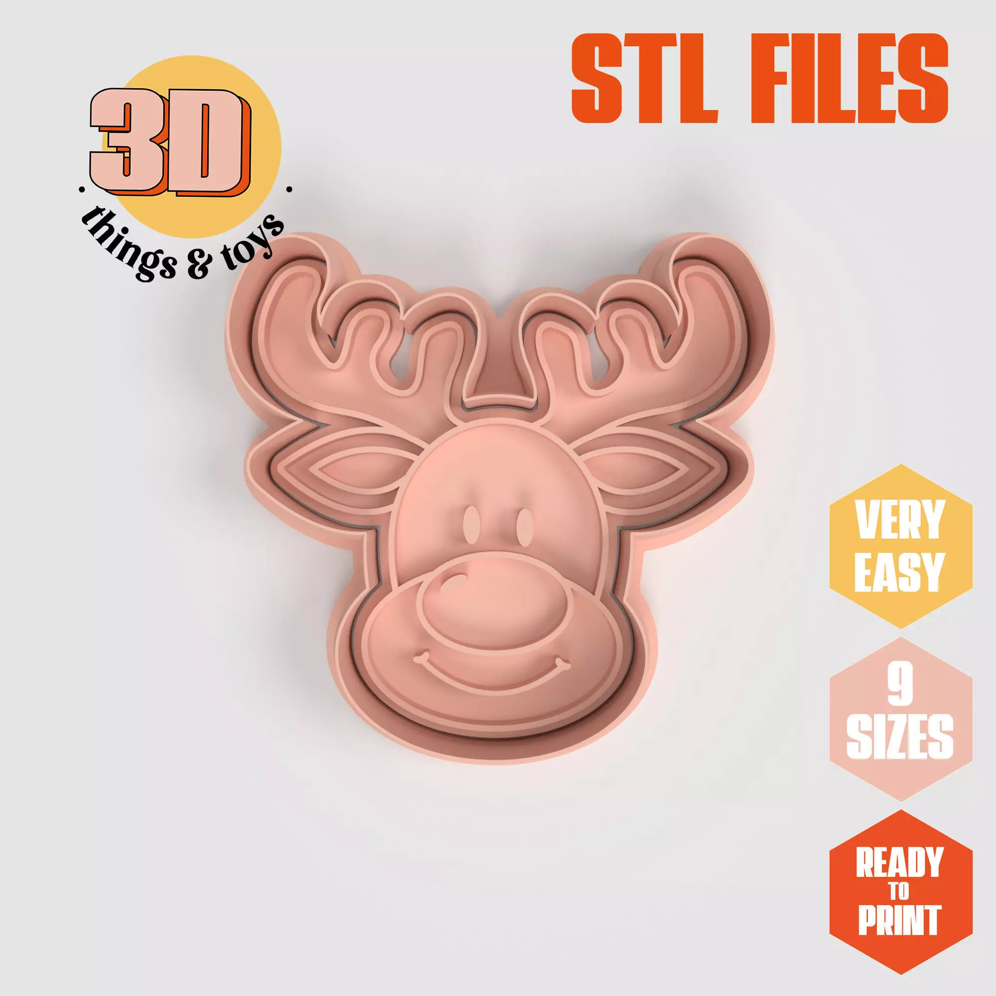 Rudolph Christmas - Cookie Cutter Clay - Many Size  3D print model_0
