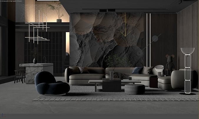 Living Room Interior Scene 2 3D model 2
