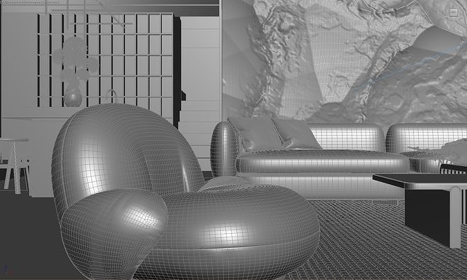 Living Room Interior Scene 2 3D model 6